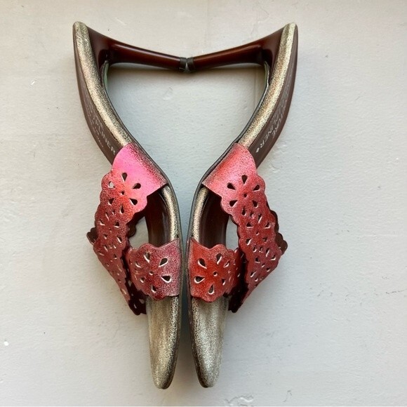 Couture by Donald J. Pliner Distressed Red Leather Heeled Slide Sandal Women 7.5 - Picture 5 of 13